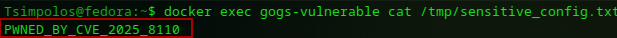 Screenshot showing the overwritten file contents after successful exploitation